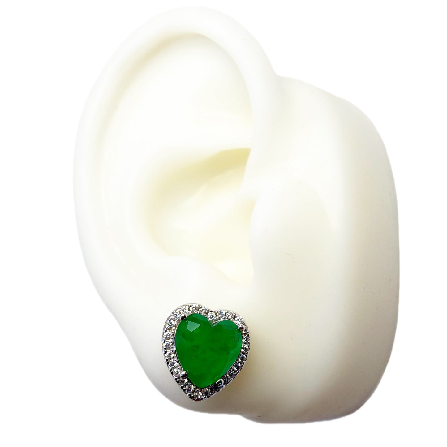 Aretes Corazón Esmeralda de Laboratorio Plata 925 Rodinada Bisel Circones
