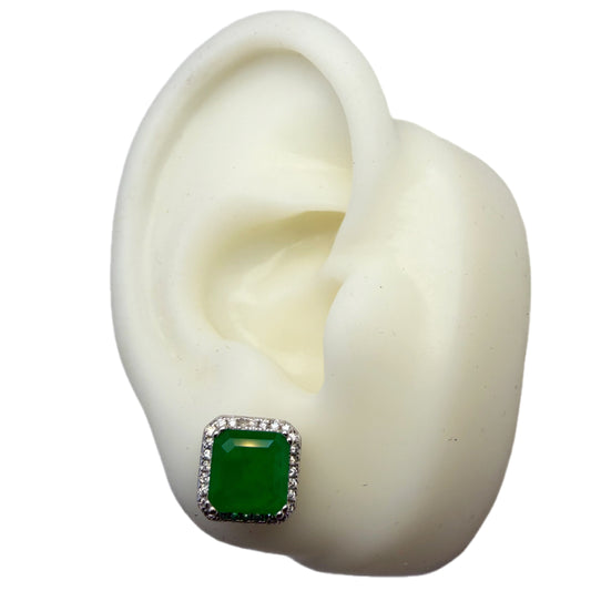 Aretes Esmeralda de laboratorio Cuadrada Bisel Circones Plata 925 Rodinada