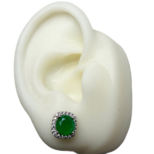 Aretes Esmeralda de Laboratorio Redonda Bisel Cuadrado Circones Plata 925 Rodinada