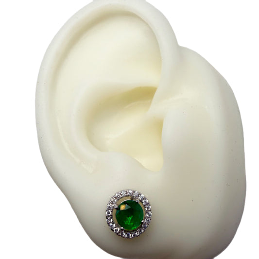 Aretes Esmeraldas de Laboratorio Redonda Plata 925 Rodinada Bisel Circones