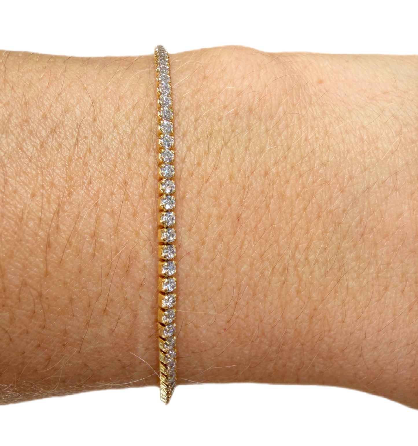 Pulsera Tennis Delgada Plata 925 Enchape Oro 18kts