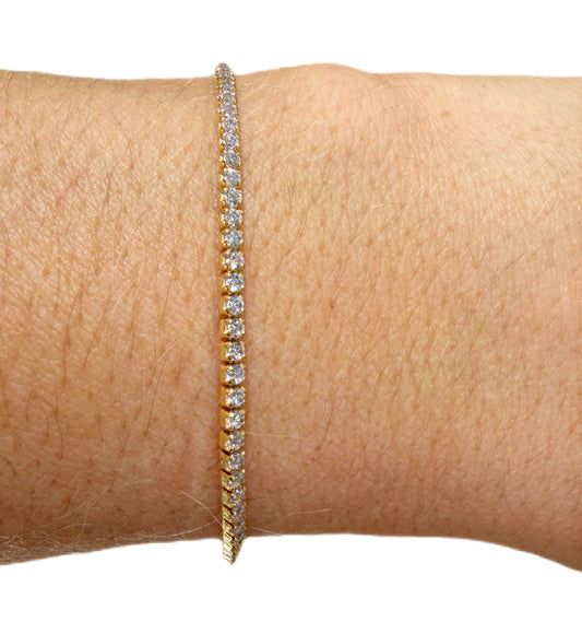 Pulsera Tennis Delgada Plata 925 Enchape Oro 18kts