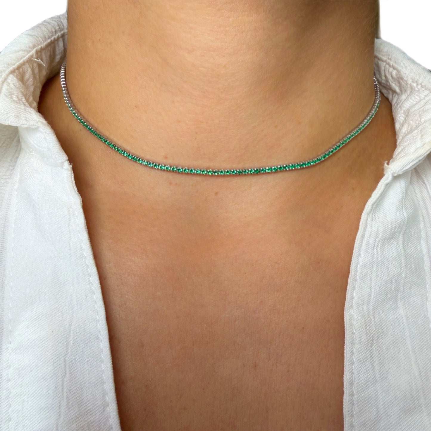 Choker Delgado Plata 925 Rodinada Circón Esmeralda