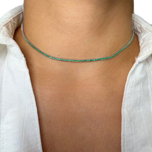 Choker Delgado Plata 925 Rodinada Circón Esmeralda