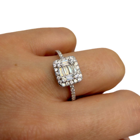 Anillo Baguette Plata Italiana 925 Rodinada